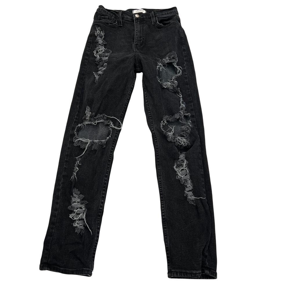 Vibrant m.i.u Slim Jeans Women's 5/W26 Black Mid Rise Distressed 5-Pocket
